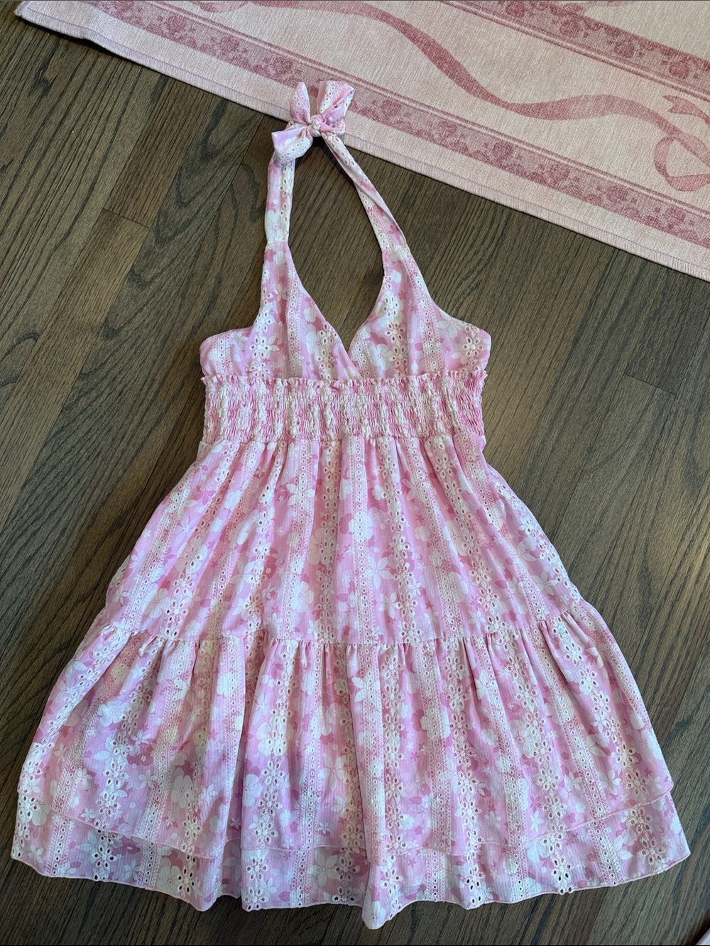 Flowers by Zoe Pink Eyelet Halter Tiered Sundress